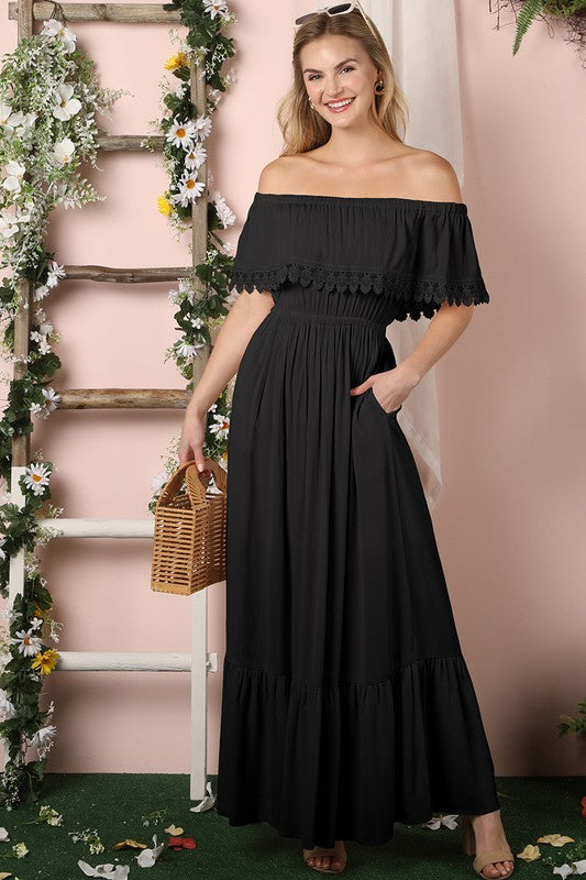 Off the Shoulder Flowy Maxi Dress - Jake J Shop