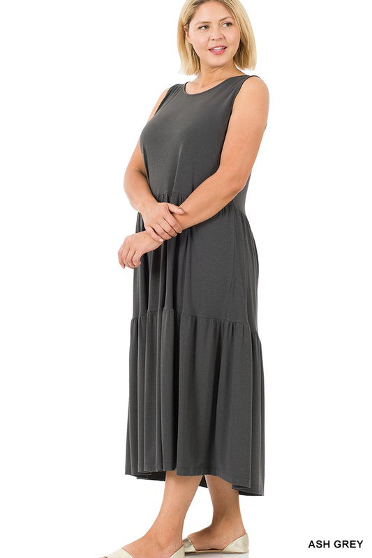 Plus Size Sleeveless Tiered Midi Dress