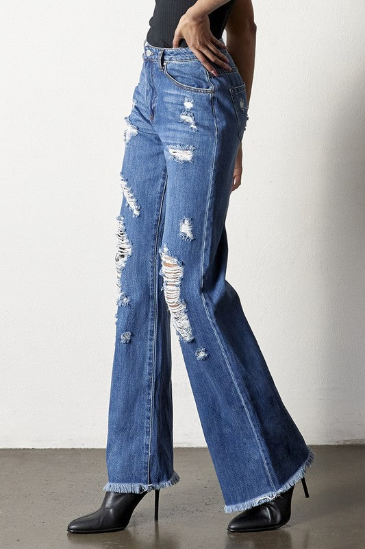 Distressed Frayed Hem Dad Jeans