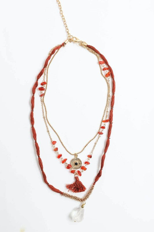 Carnelian & Crystal Drop Multi Layered Necklace - Jake J Shop