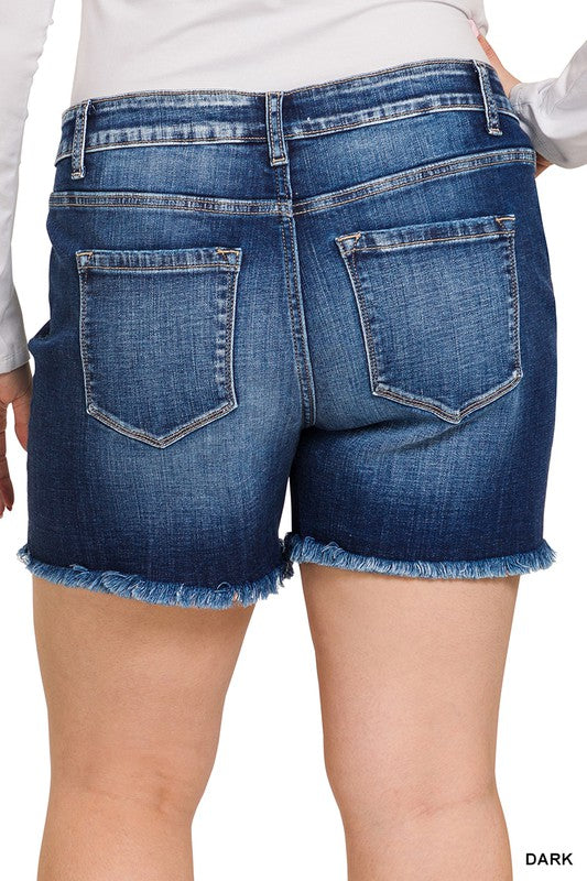 Plus Midi Raw Frayed Hem Denim Shorts