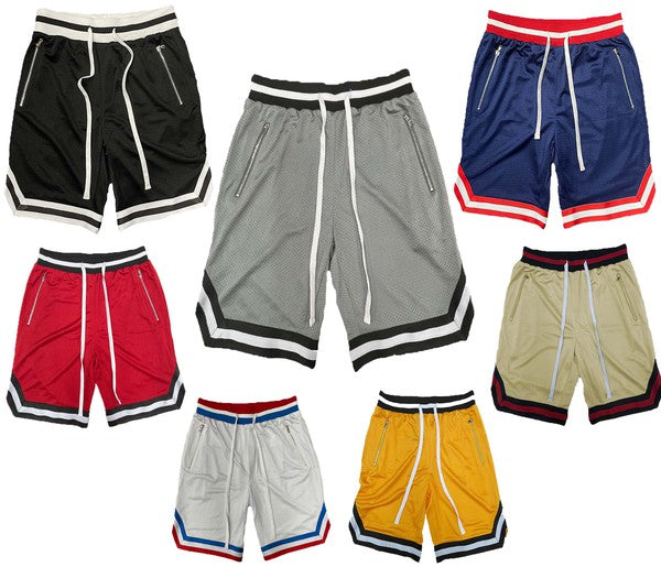 STRIPED BAND SOLID BASKETBALL SHORTS - Jake J Shop