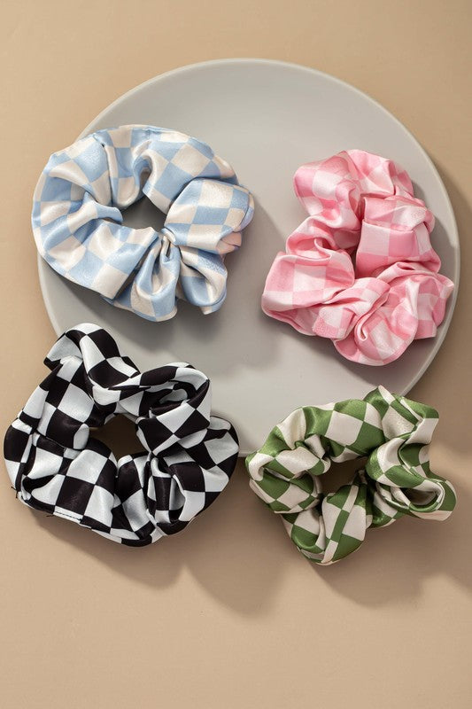 check pattern soft satin hair scrunchies - Jake J Shop