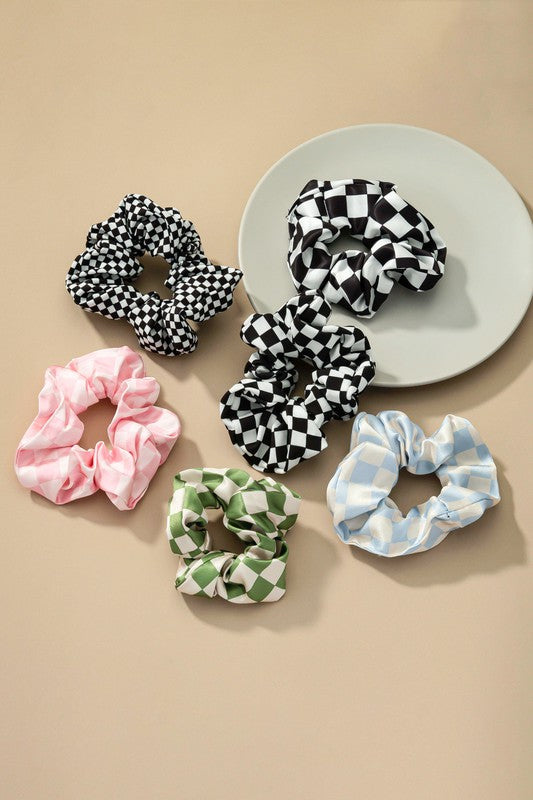 check pattern soft satin hair scrunchies - Jake J Shop