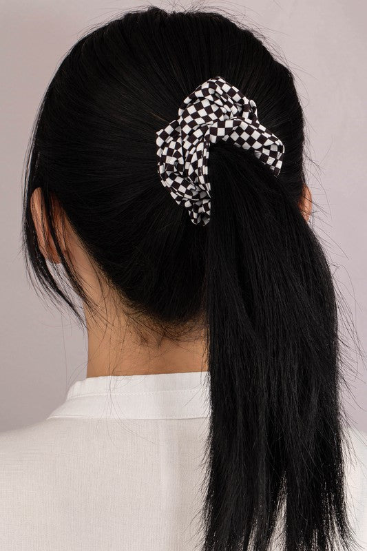 satin black and white checker hair scrunchie - Jake J Shop