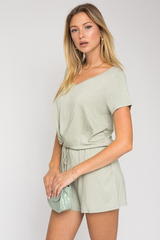 S/S V-Neck Front Overlap Romper - Jake J Shop