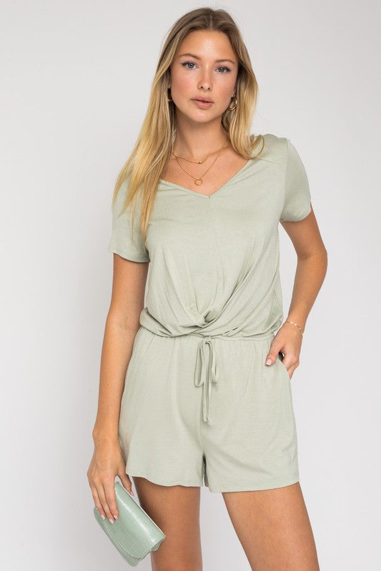 S/S V-Neck Front Overlap Romper - Jake J Shop