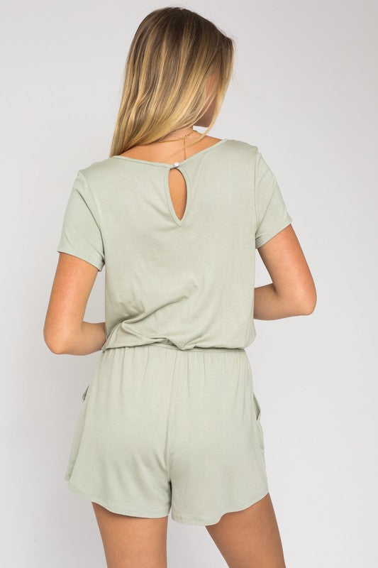 S/S V-Neck Front Overlap Romper - Jake J Shop