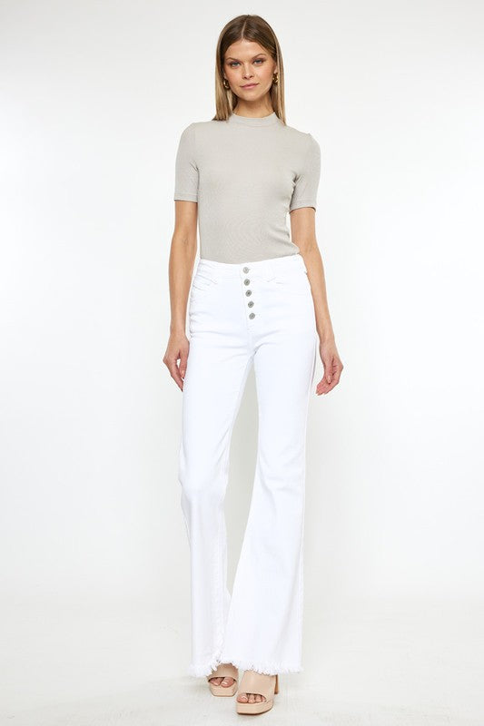 High Rise White Flare Jeans