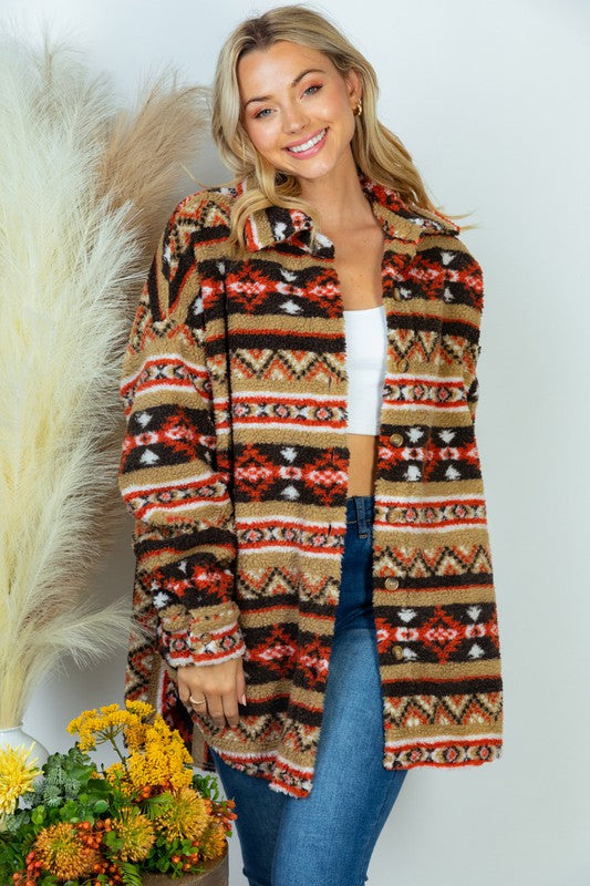 Long Sleeve Aztec Print Woven Jacket - Jake J Shop