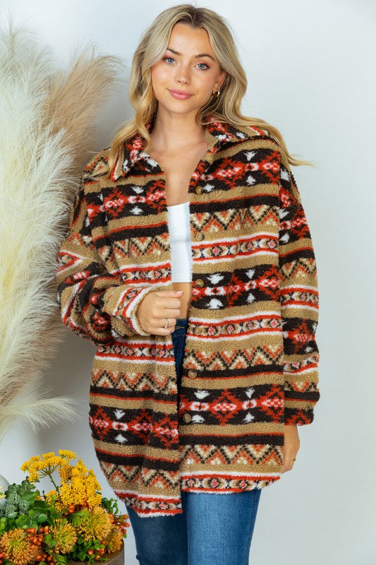 PLUS SIZE Long Sleeve Aztec Print Woven Jacket - Jake J Shop