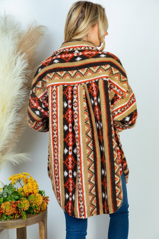 PLUS SIZE Long Sleeve Aztec Print Woven Jacket - Jake J Shop