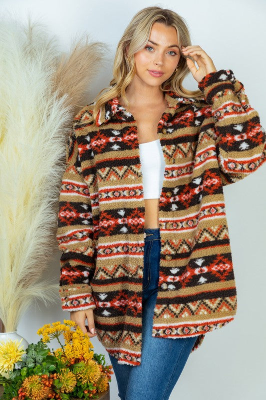 PLUS SIZE Long Sleeve Aztec Print Woven Jacket - Jake J Shop