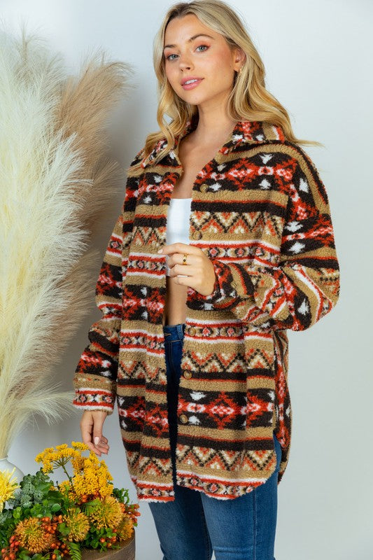 PLUS SIZE Long Sleeve Aztec Print Woven Jacket - Jake J Shop