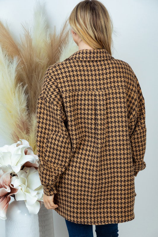 Long Sleeve Houndstooth Woven Jacket - Jake J Shop