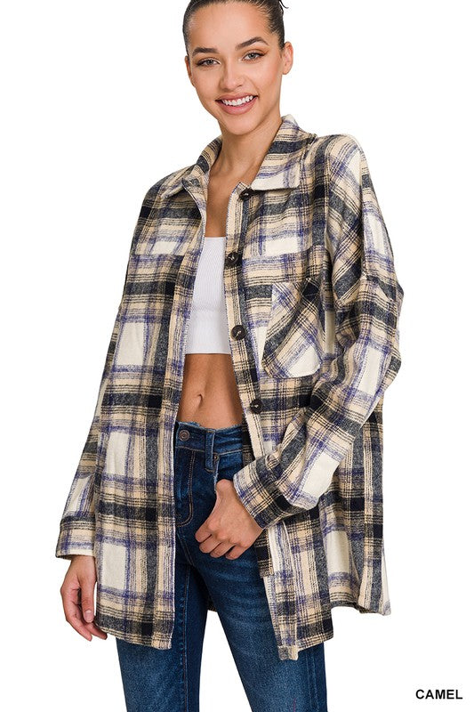 Oversized Yarn Dyed Plaid Longline Shacket - Jake J Shop