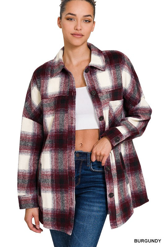 Oversized Yarn Dyed Plaid Longline Shacket - Jake J Shop