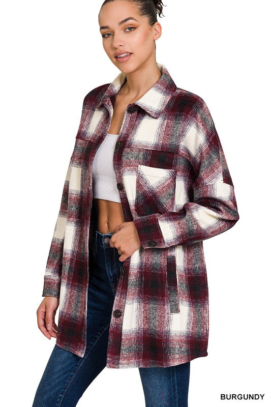 Oversized Yarn Dyed Plaid Longline Shacket - Jake J Shop