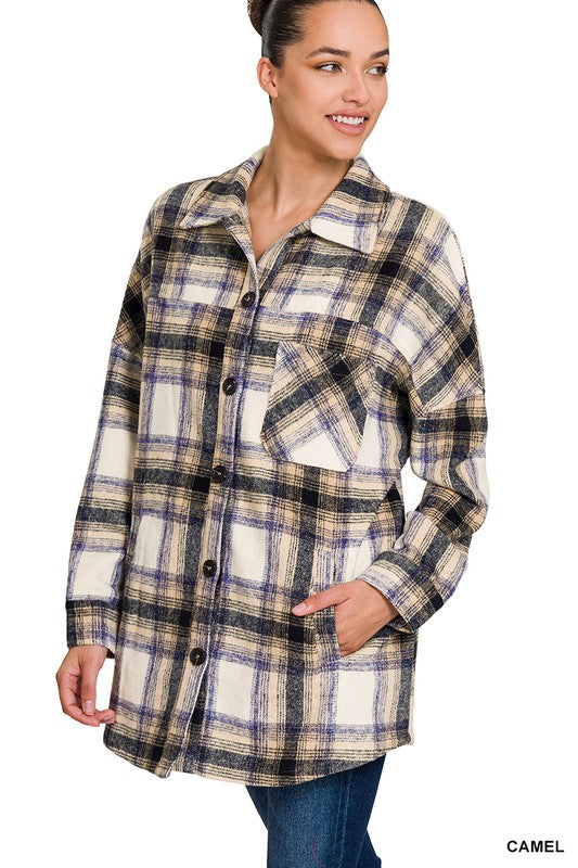 Oversized Yarn Dyed Plaid Longline Shacket - Jake J Shop