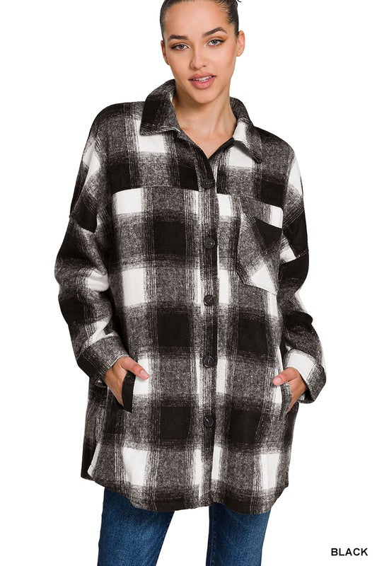 Oversized Yarn Dyed Plaid Longline Shacket - Jake J Shop