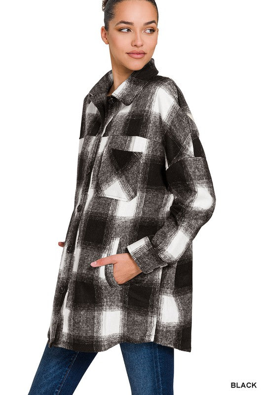 Oversized Yarn Dyed Plaid Longline Shacket - Jake J Shop