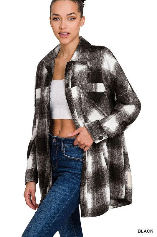 Oversized Yarn Dyed Plaid Longline Shacket - Jake J Shop