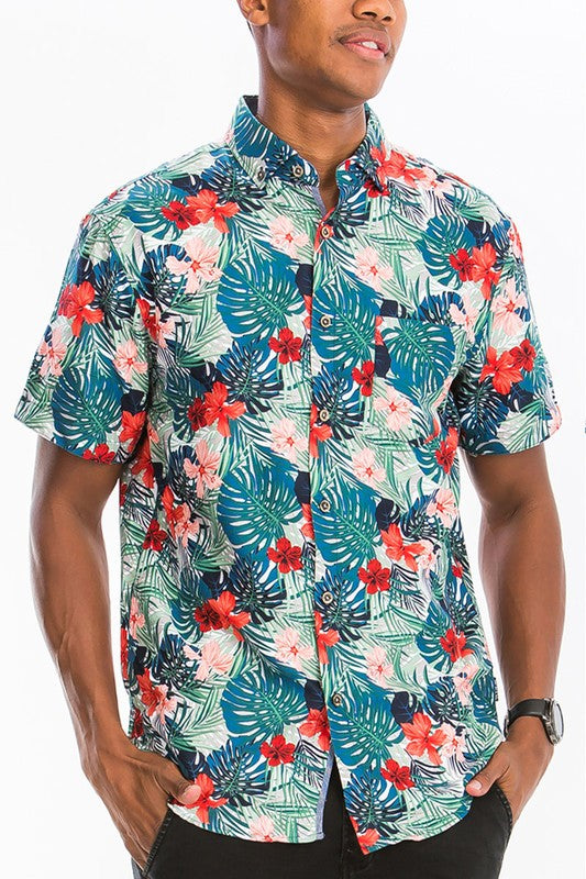 Hawaiian Print Button Down Shirt - Jake J Shop