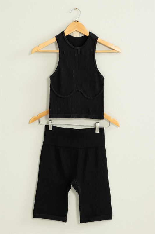 Power Move Cropped Tank Top and Biker Shorts Set - Jake J Shop