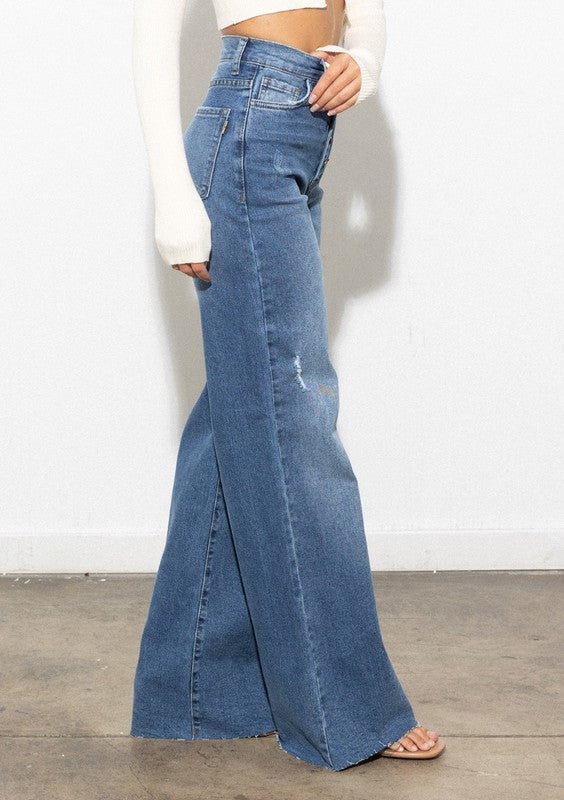 Criss Cross High Waisted Wide Leg Jeans - Jake J Shop