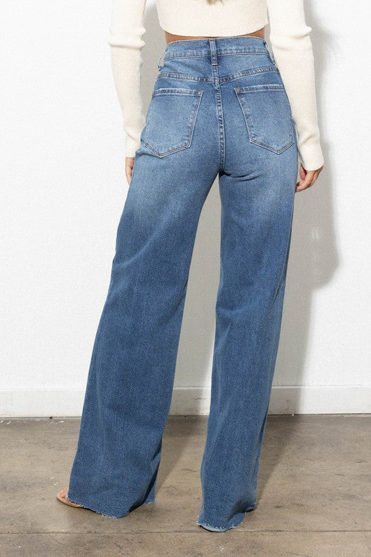 Criss Cross High Waisted Wide Leg Jeans - Jake J Shop