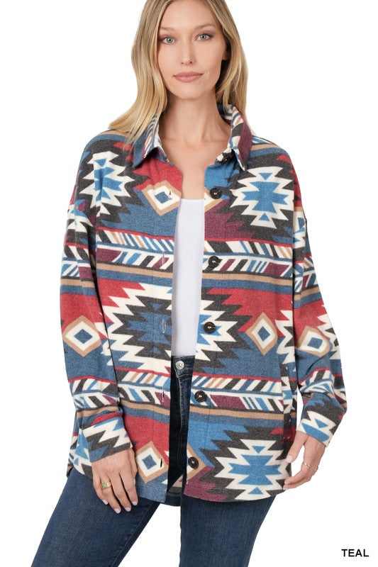 Brushed Aztec Oversized Shacket With Pockets - Jake J Shop