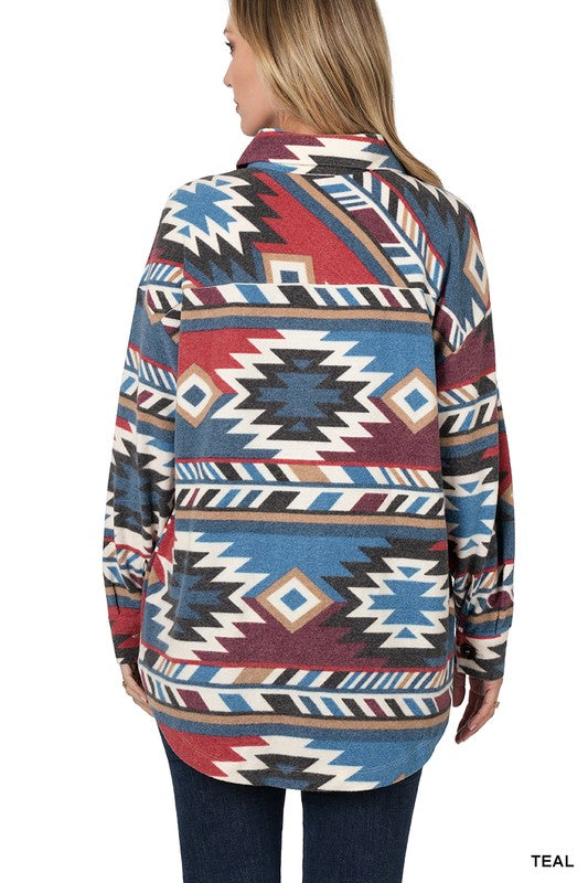 Brushed Aztec Oversized Shacket With Pockets - Jake J Shop