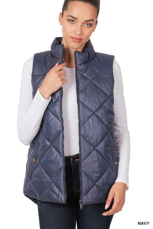 Diamond Quilted Zip Front Vest