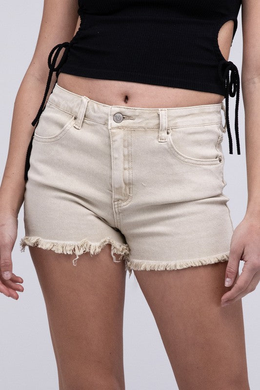 Acid Washed Frayed Cutoff Hem Shorts