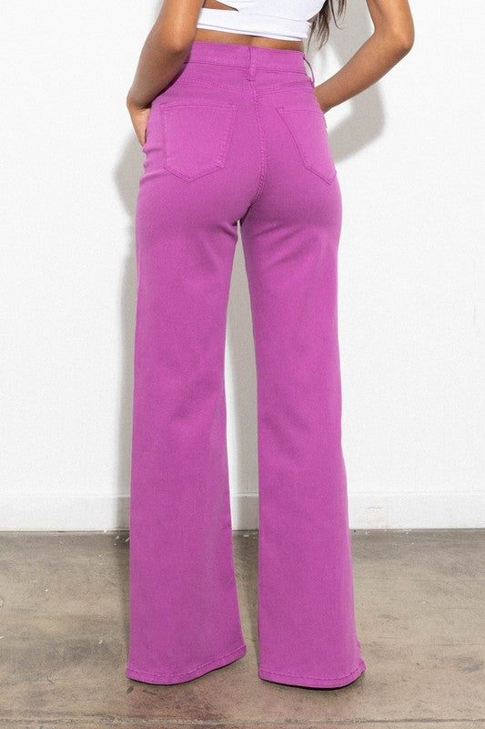 Front Slit Wide Leg Tencel Pants