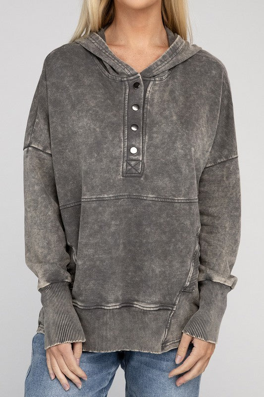 French Terry Acid Wash Kangaroo Pocket Hoodie