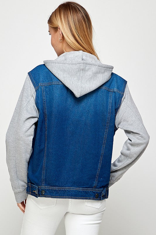 Women's Denim Jacket with Fleece Hoodies - Jake J Shop