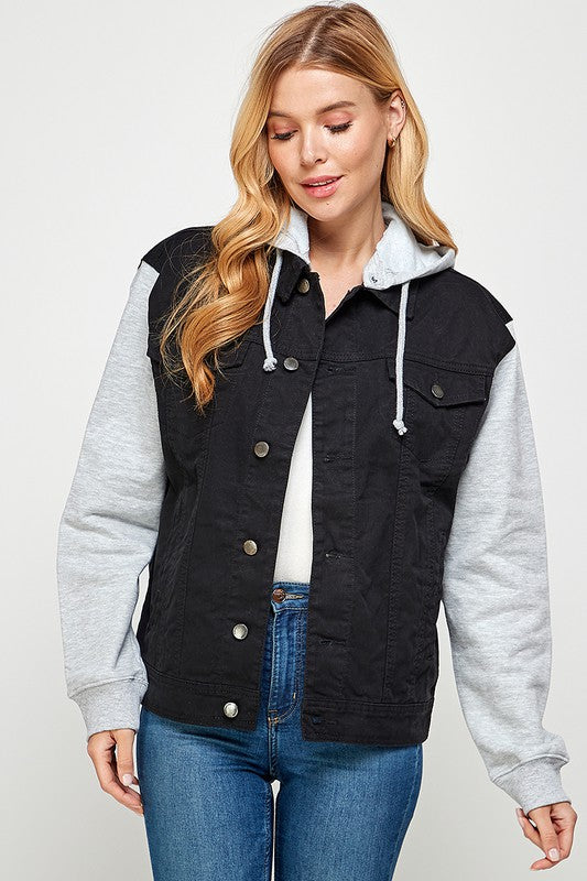 Women's Denim Jacket with Fleece Hoodies - Jake J Shop