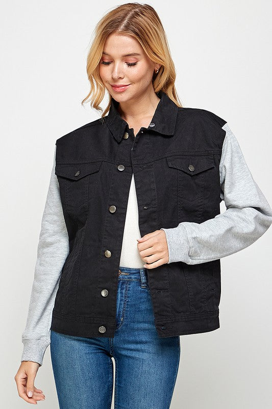 Women's Denim Jacket with Fleece Hoodies - Jake J Shop