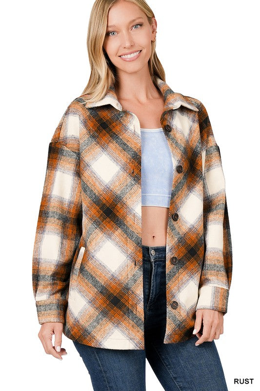 Yarn Dyed Plaid Shacket With Pockets - Jake J Shop