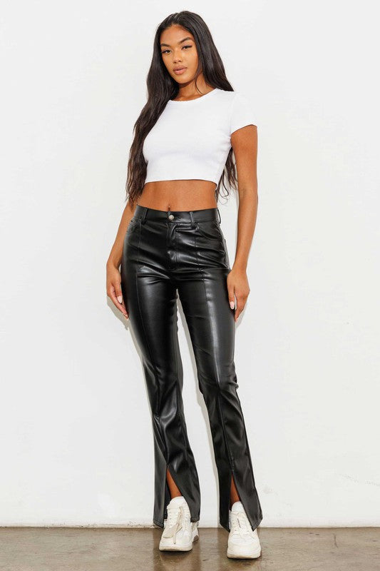 Vegan Leather Front Slit Bootcut - Jake J Shop