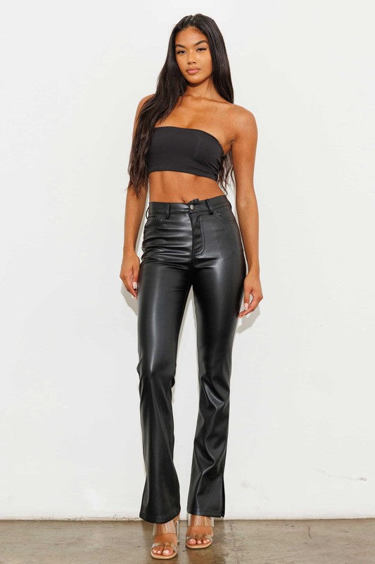 Vegan Leather Side Slit Bootcut - Jake J Shop