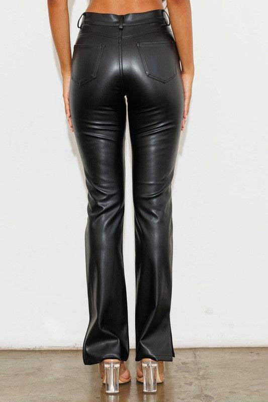 Vegan Leather Side Slit Bootcut - Jake J Shop