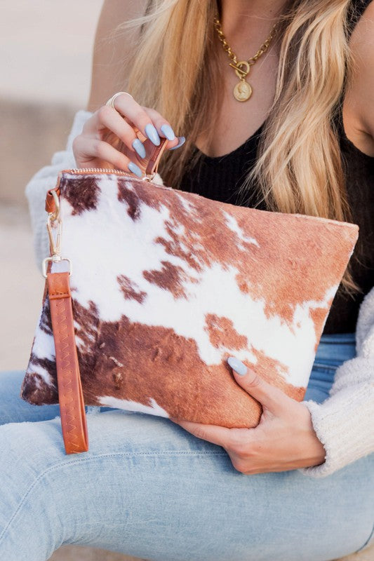 Faux Fur Cow Animal Print Clutch - Jake J Shop