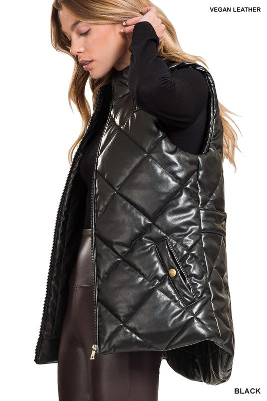 Vegan Leather Puffer Vest - Jake J Shop