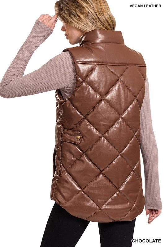 Vegan Leather Puffer Vest - Jake J Shop