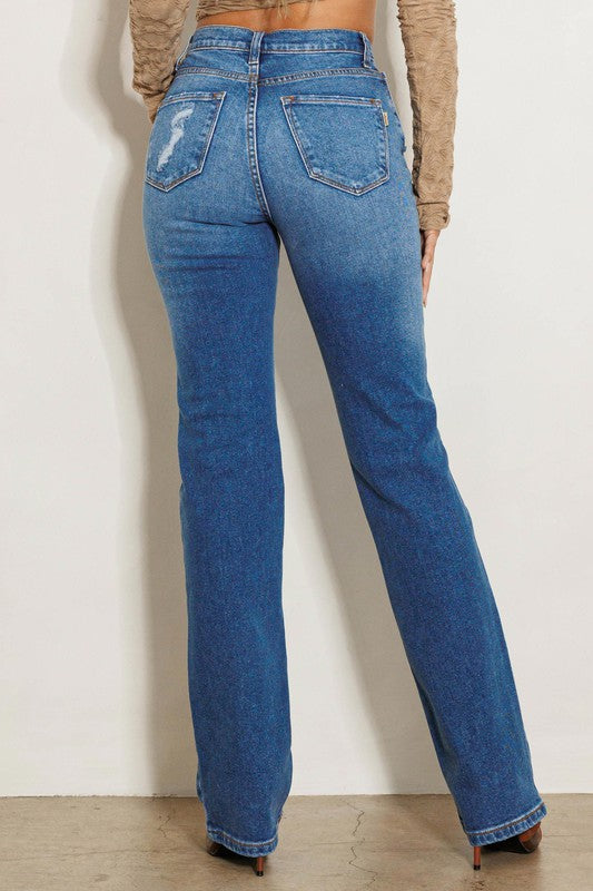 High Rise Subtle Distressed Straight Jeans - Jake J Shop