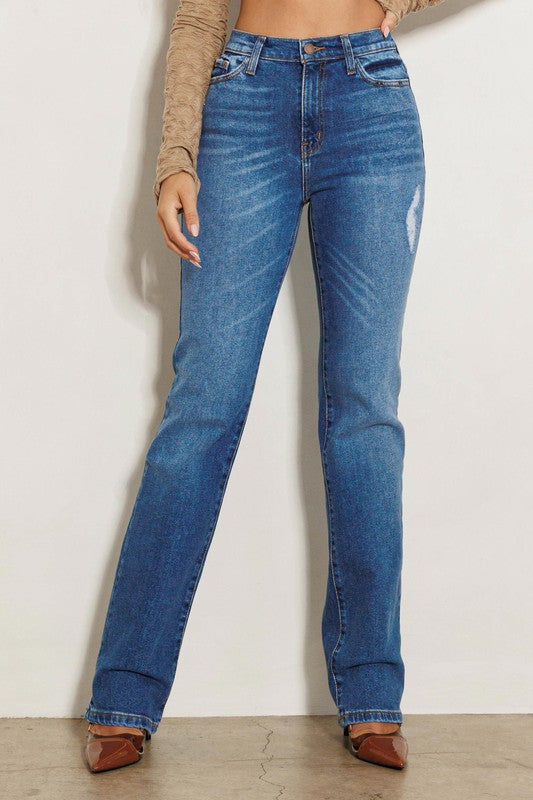 High Rise Subtle Distressed Straight Jeans - Jake J Shop