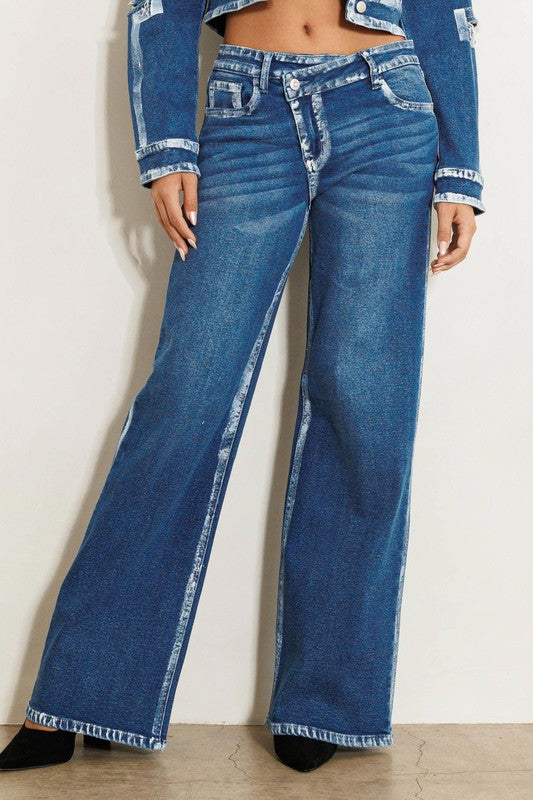 Crossed Low Rise Hand Blush Painting Wide Jeans - Jake J Shop