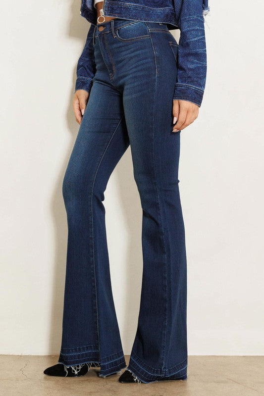 High Rise Flare Jean W Faded Wash Hem Detail - Jake J Shop